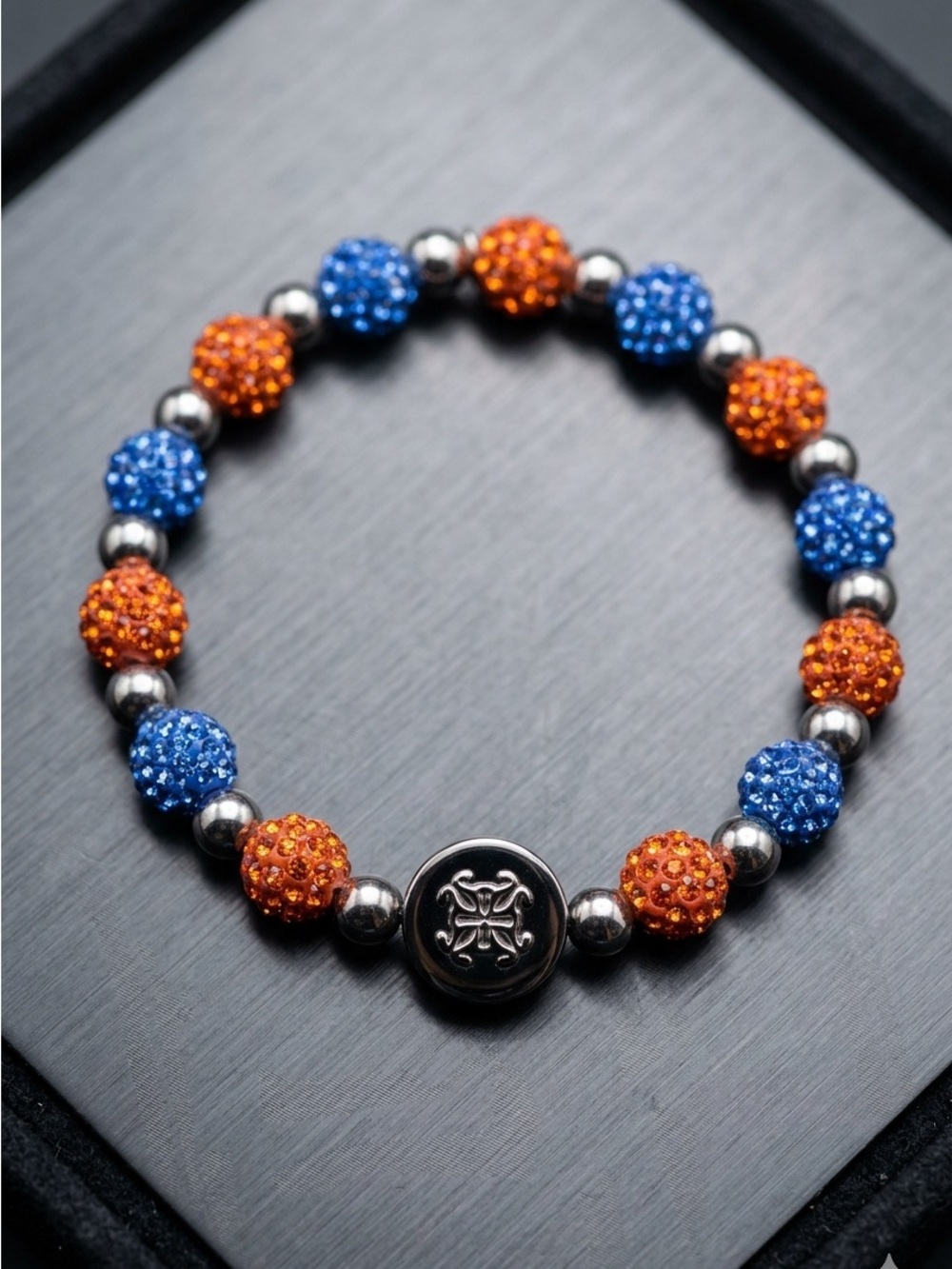 Rustic Cuff Sparkling Red & Blue Stretch Bracelet 1216